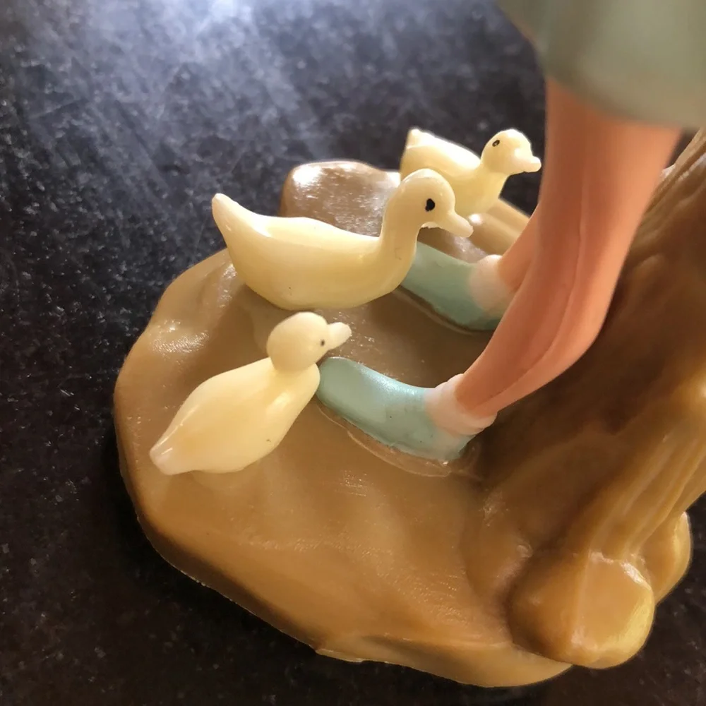 WILTON Cake Decoration Topper - Girl Umbrella & Ducks Figurine-Vintage 1973
